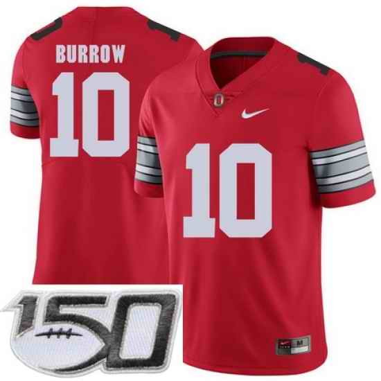 Ohio State Buckeyes 10 Joe Burrow Red 2018 Spring Game College Football Limited Stitched 150th Anniversary Patch Jersey